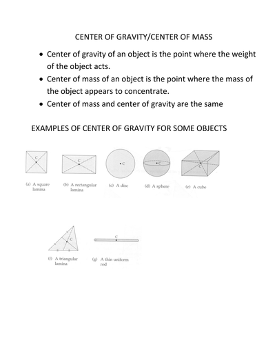IGCSE PHYSICS - CENTER OF GRAVITY AND STABILITY examples and worksheet