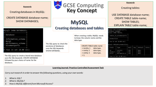 GCSE Computing  - A452 Practical Investigation - MySQL