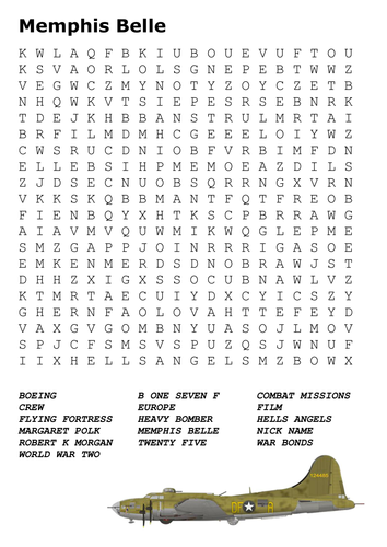 Memphis Belle World War Two Word Search 