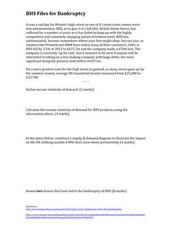 Elasticity Exam Questions BHS Bankruptcy