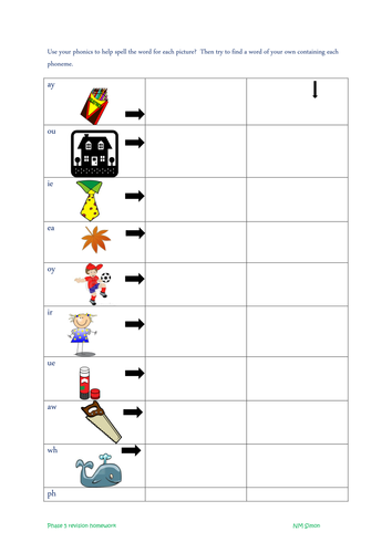 phonics rwi worksheets by  revision 5  phonics rosiems Teaching phase sheets