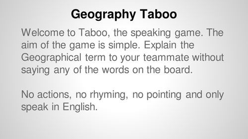 KS3 Geography: Key Terms Taboo game