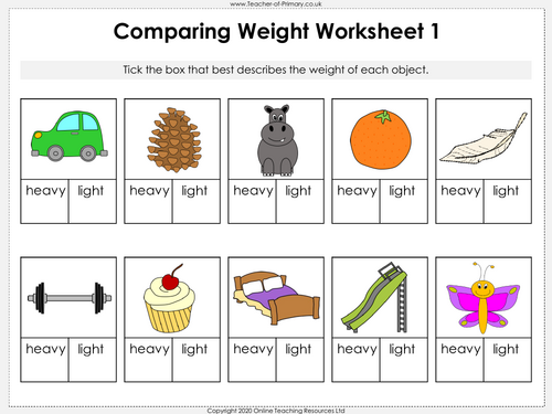 Comparing Weight - Year 1 - PowerPoint presentation and worksheets by ...