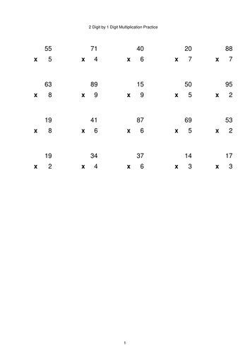 Multiplication Generator - 2 digit by 1 digit - Singapore Math