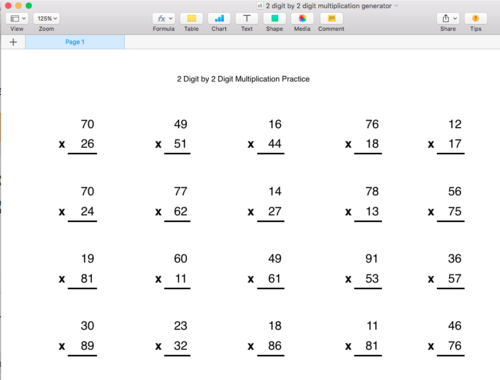 Multiplication Generator - 2 digit by 2 digit - Singapore Math