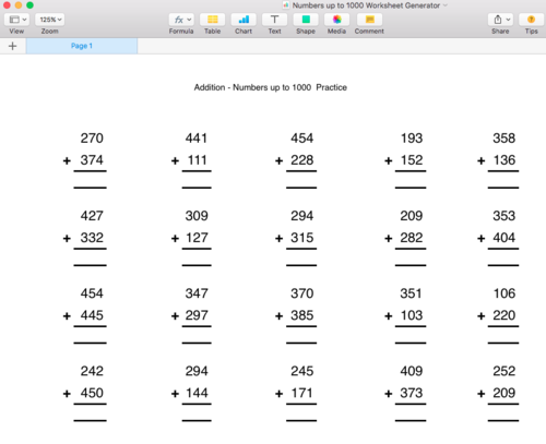 Addition Numbers up to 1000 Worksheet Generator - Singapore Math