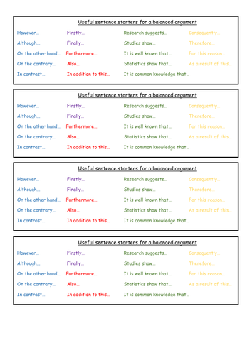 Useful phrases for balanced arguments