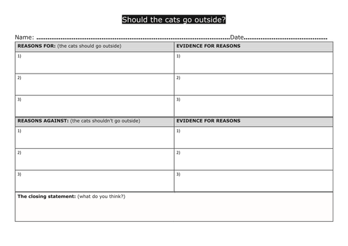 Balanced argument planning template