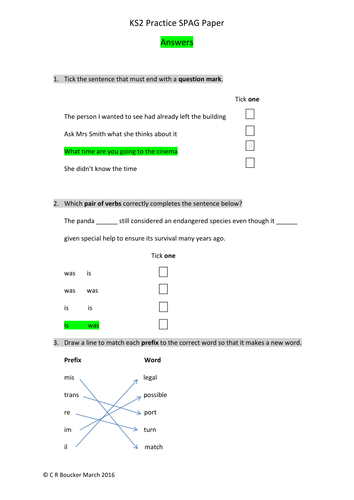 KS2 Practice SPAG Paper | Teaching Resources