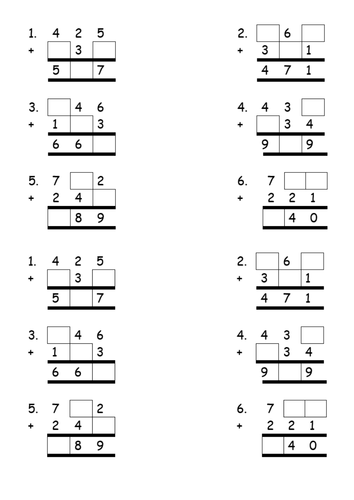 Missing Numbers Column Addition