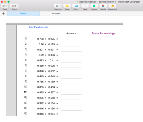 Addition Worksheets Generator