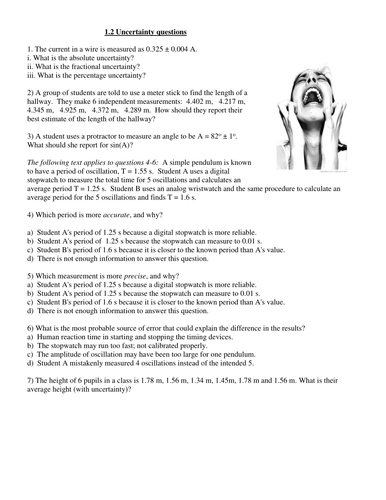 IB Physics Topic 1 Measurements and uncertainties