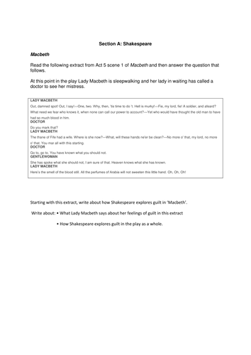 Assessment on Macbeth extract from Act 5.1 for new AQA spec 