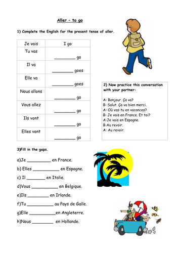 Simple introductory worksheet for the present tense of aller