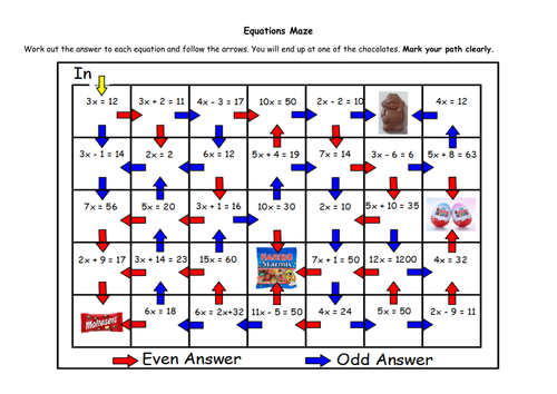 Solving Equations Maze