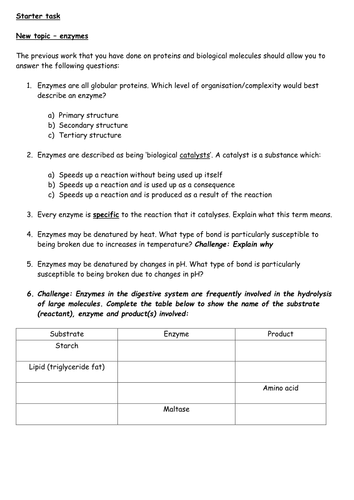 Enzymes: the distribution of catalase across living organisms