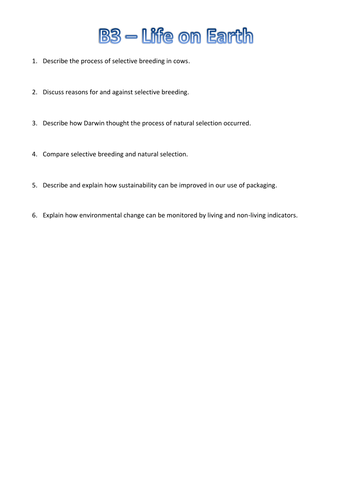 OCR Biology B1-B3 possible 6 mark questions
