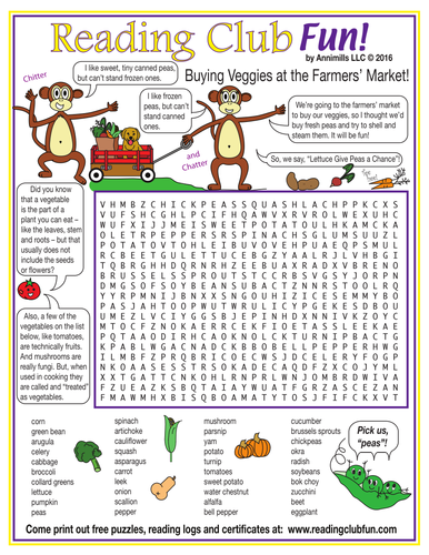 Vegetables at the Farmers' Market Word Search Puzzle