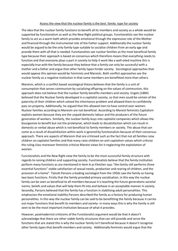 Assess the view that the nuclear family is the best family type for society 