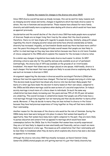 Examine the reasons for changes in the divorce rate since 1969?