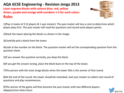 AQA GCSE Engineering Jenga game