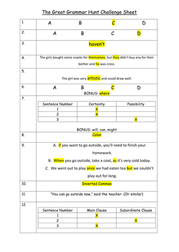 SPaG Grammar Hunt Year 6 For 2016 SATs