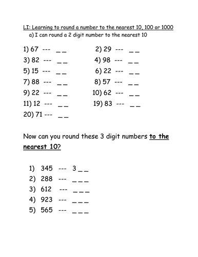 Round to the nearest 10's, 100's, 1000's place - Math Worksheets