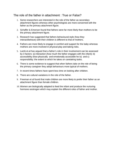 role of father in attachment quiz : updated with answers