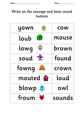 Phonics /ow/ /ou/ family real and alien words | Teaching Resources