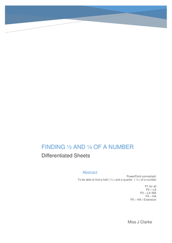 KS1 SATS preparation: finding half and a quarter of a number - differentiated sheets
