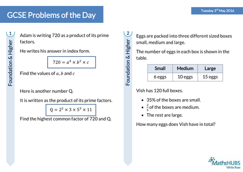 GCSE Problem Solving Questions of the Day - Tuesday 3rd May