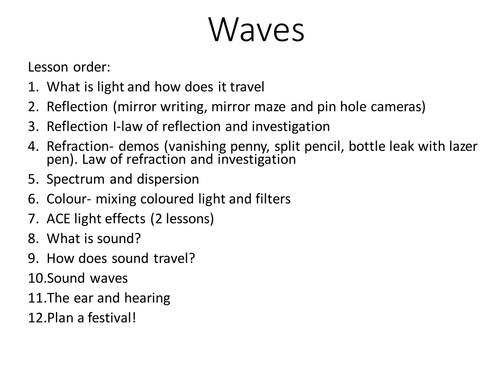 Year 8 waves, light and sound lessons 