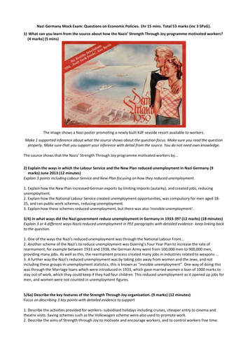 Nazi Economy Revision - 2 Lessons, Resource Sheet and Modified Mock for GCSE Edexcel History B