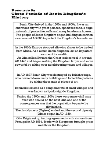 Benin Kingdom Timeline Activity