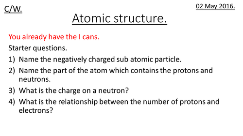 questions periodic table ks3 Atomic Resources Teaching  by new  specification CC3 UK Structure