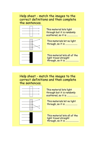 Light Lesson (opaque, translucent, transparent objects)