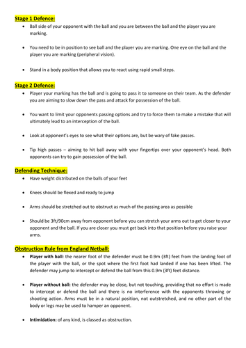 KS3 - Netball lesson plan - stage 2 defending