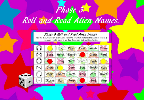 Phonics Screening - Phase 3 Roll and Read Alien Names