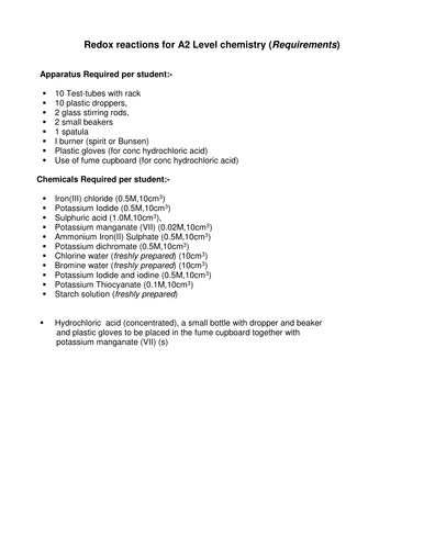 Redox Reactions for A2 level Chemistry