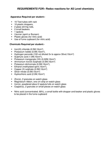Redox Reactions for AS level Chemistry
