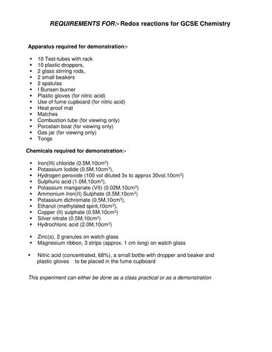 Redox Reactions for GCSE Chemistry | Teaching Resources