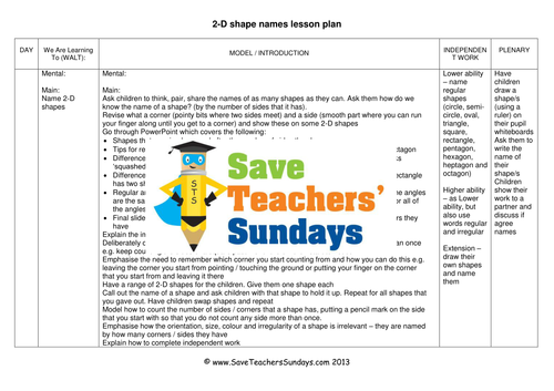 2-D Shapes Names KS1 Worksheets, Lesson Plans and PowerPoint 