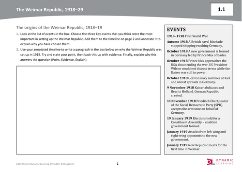 Origins of the Weimar Republic – GCSE History worksheet | Teaching