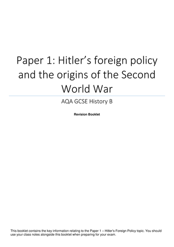 AQA GCSE History - Paper 1 - Hitler's Foreign Policy - Revision Booklet