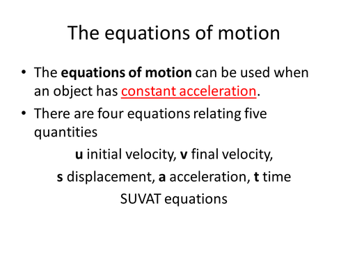 Equations of Motion SUVAT
