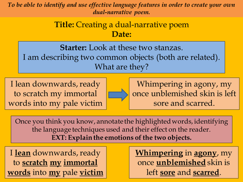 KS3: Poetry - Dual Narrative Creative Writing