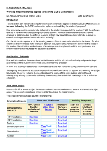 IT PROJECT  Informatics applied to teaching GCSE Mathematics