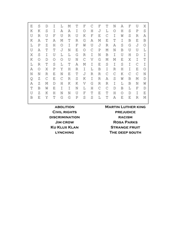 CIVIL RIGHTS WORDSEARCH