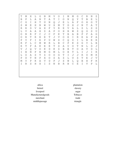 Slavery wordsearch