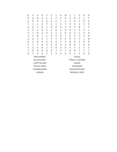 Cuban Missile Crisis wordsearch